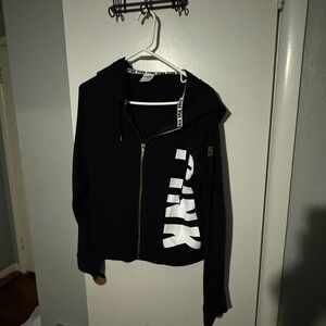 PINK Black Hoodie with White Branded Trim
